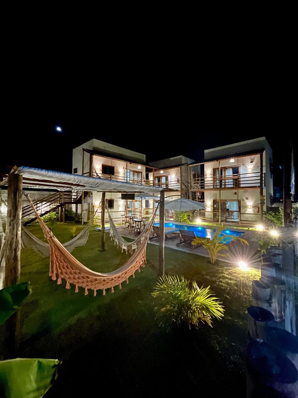 Property building, Night, Garden, Garden view, Pool view, Swimming pool