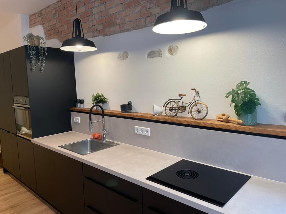 Kitchen or kitchenette, stove