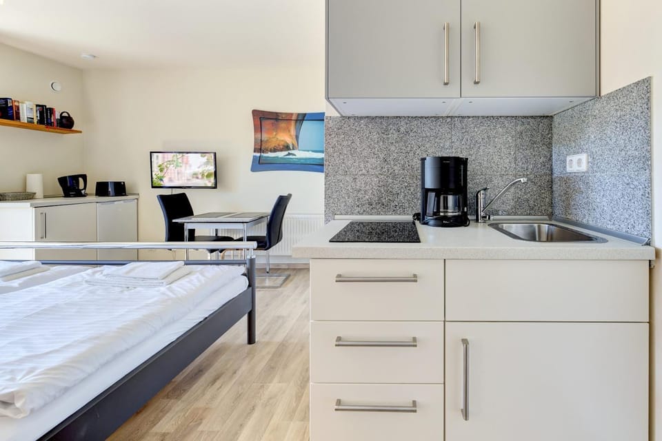 Bed, Coffee/tea facilities, Kitchen or kitchenette, Photo of the whole room, Bedroom, stove