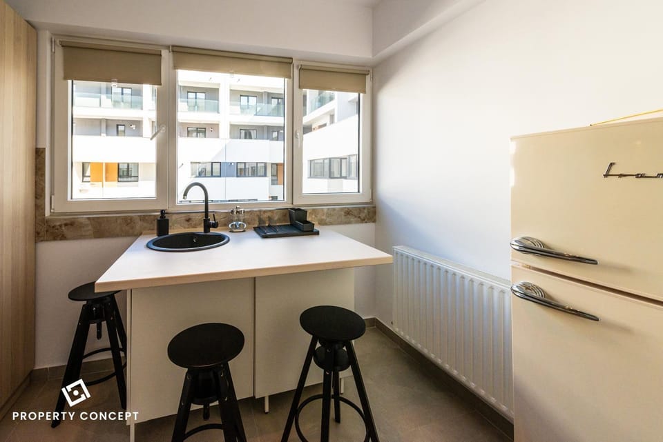 Kitchen or kitchenette, stove