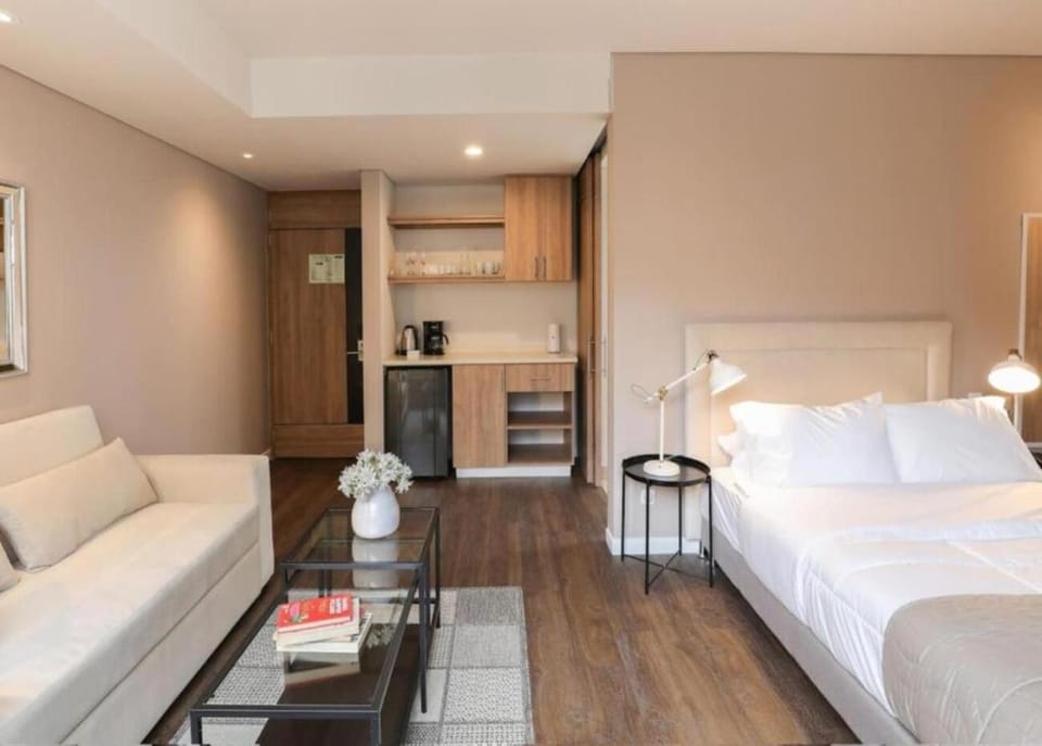 Bed, TV and multimedia, Kitchen or kitchenette, Living room, Photo of the whole room, Seating area, Bedroom