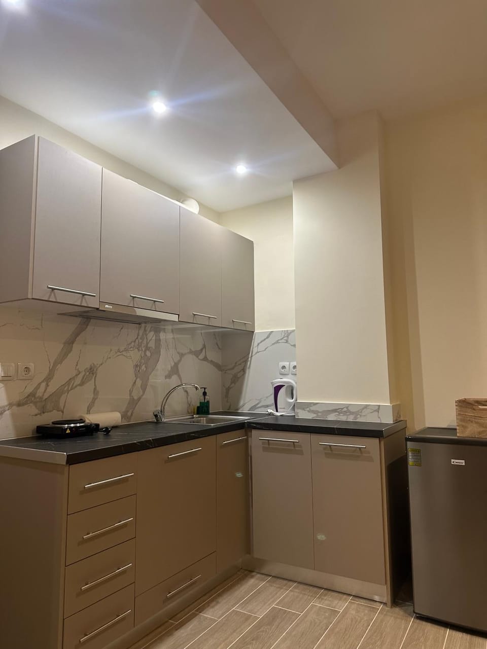 Kitchen or kitchenette, stove