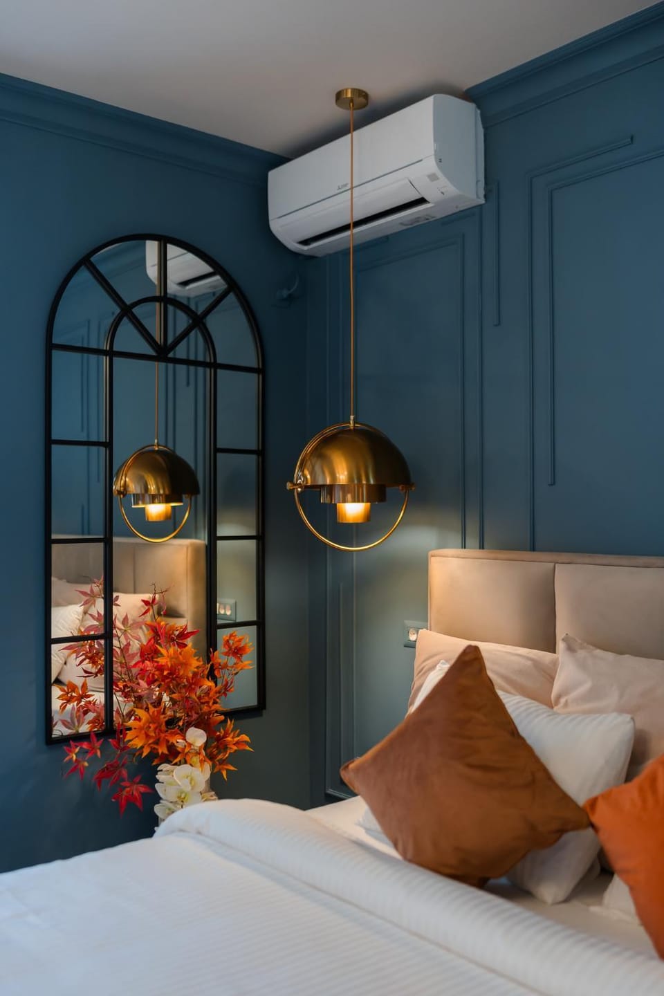 Bed, Decorative detail, Bedroom, air conditioner