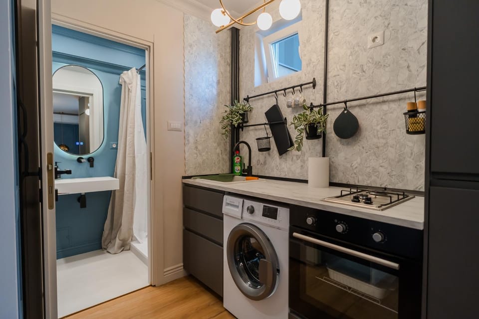 Bathroom, Kitchen or kitchenette, oven, stove, washing machine