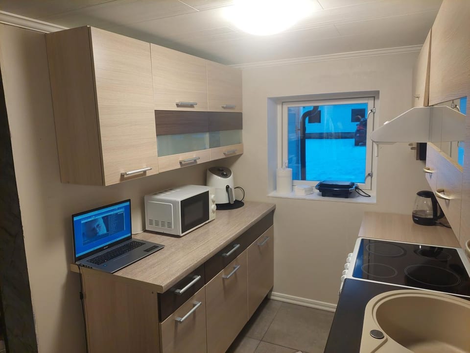 Kitchen or kitchenette, stove