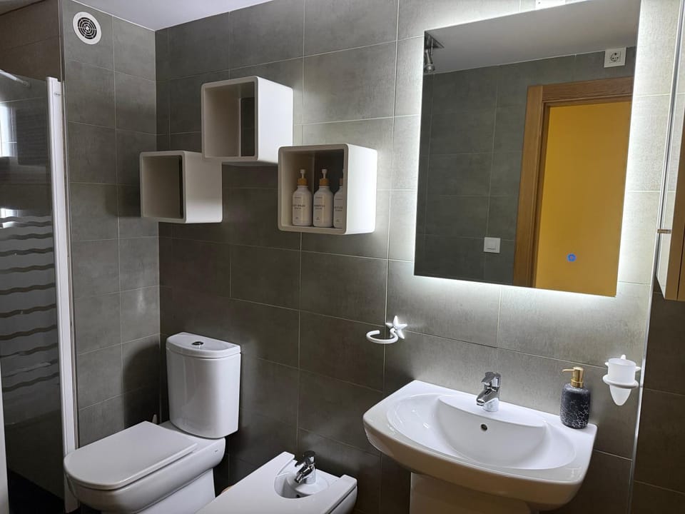 Shower, Toilet, Bathroom, bidet, hair dryier, towels