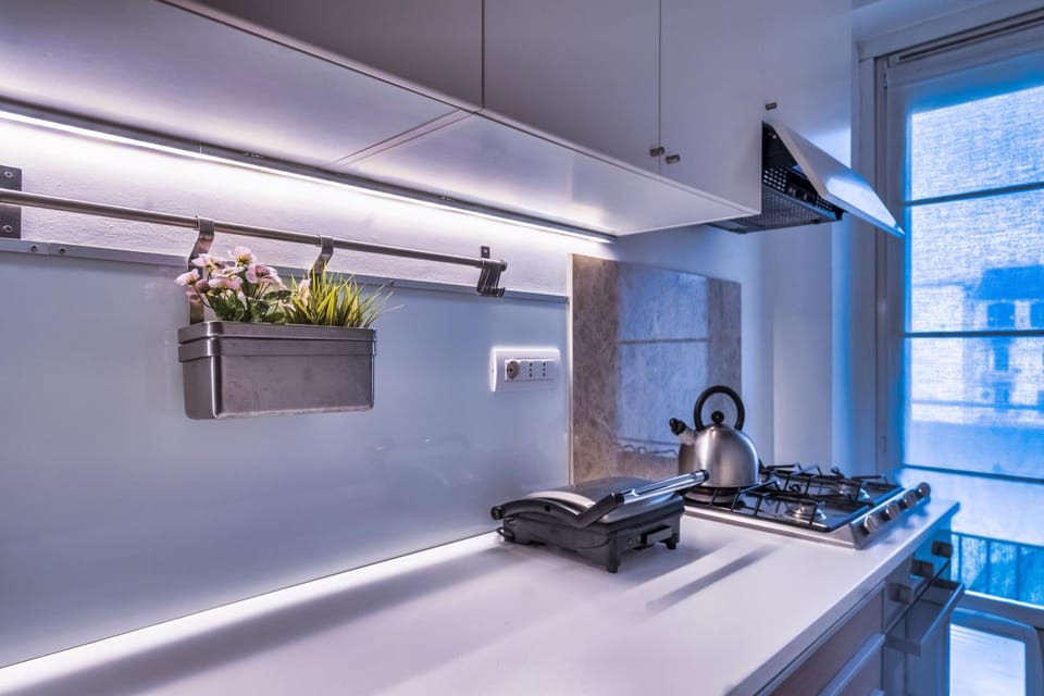 Kitchen or kitchenette, stove