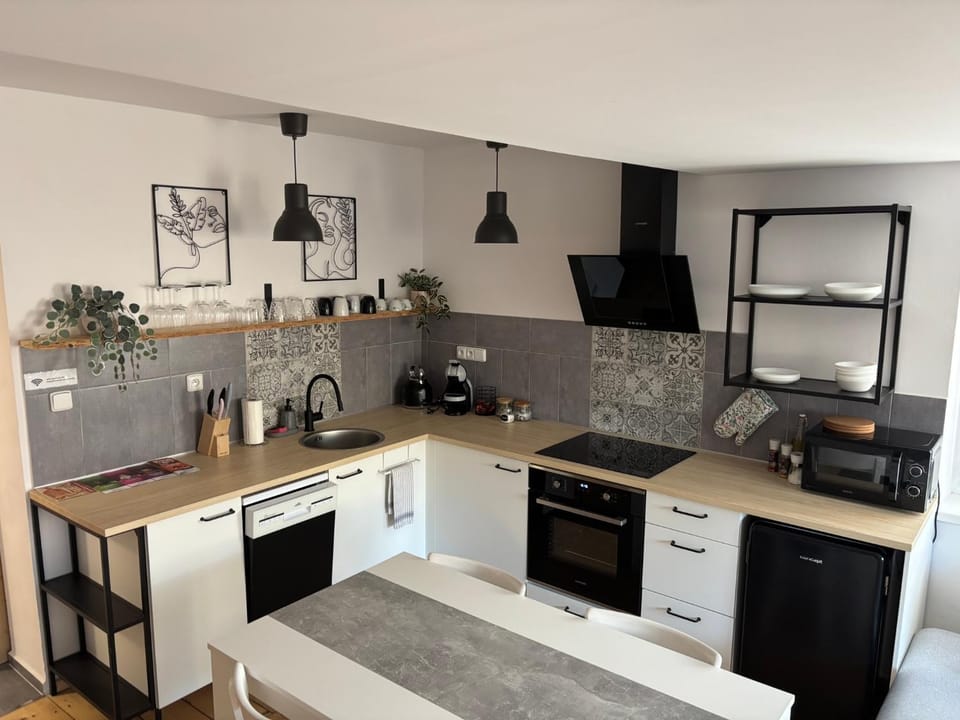 Kitchen or kitchenette, dishwasher, oven, stove