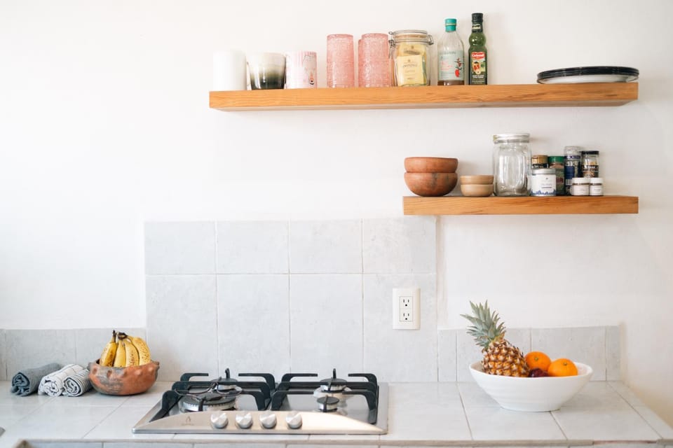 Kitchen or kitchenette, stove