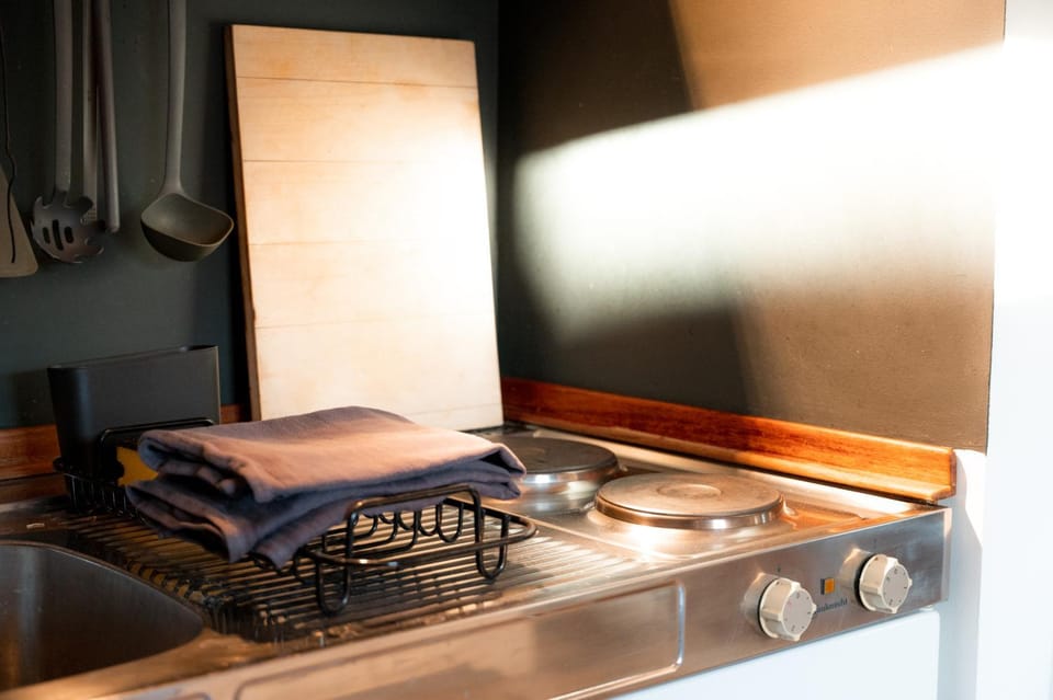 Kitchen or kitchenette, stove