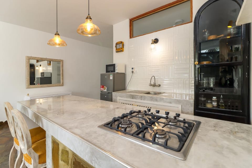 Kitchen or kitchenette, stove
