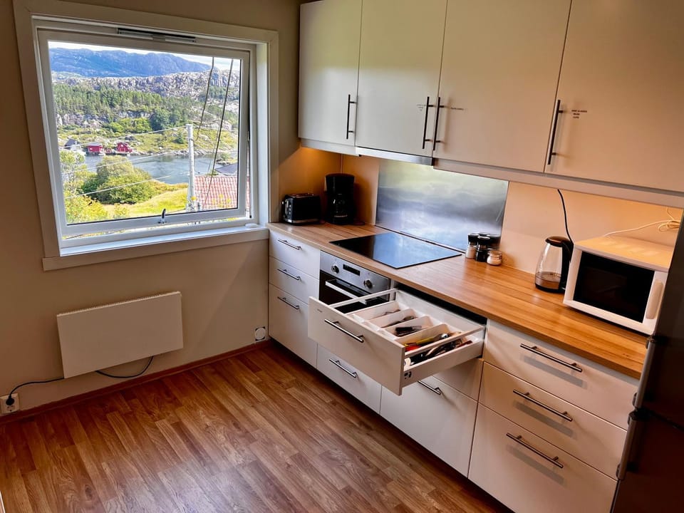 Kitchen or kitchenette, oven