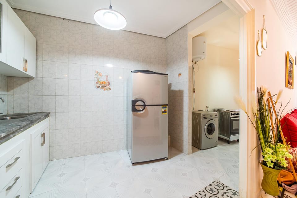 Kitchen or kitchenette, minibar, oven, washing machine, dryer