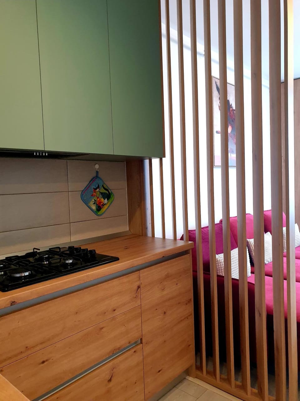 Kitchen or kitchenette, stove