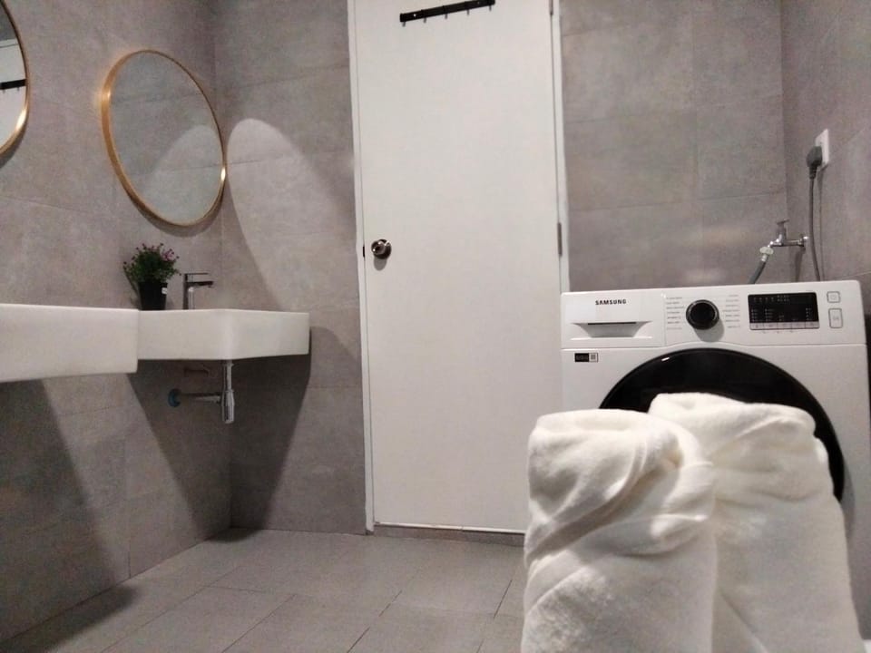 Bathroom, towels, washing machine, dryer