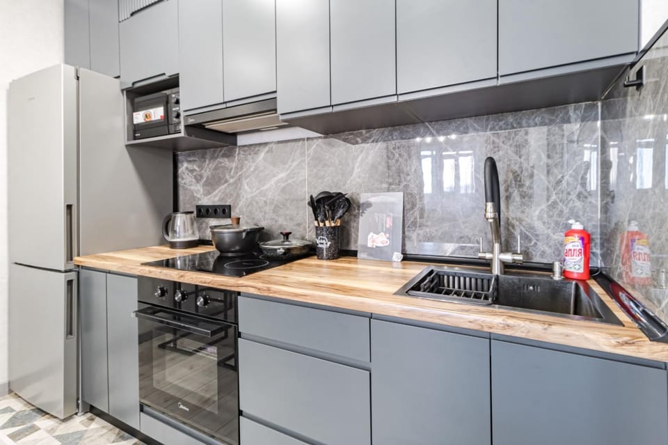Kitchen or kitchenette, stove