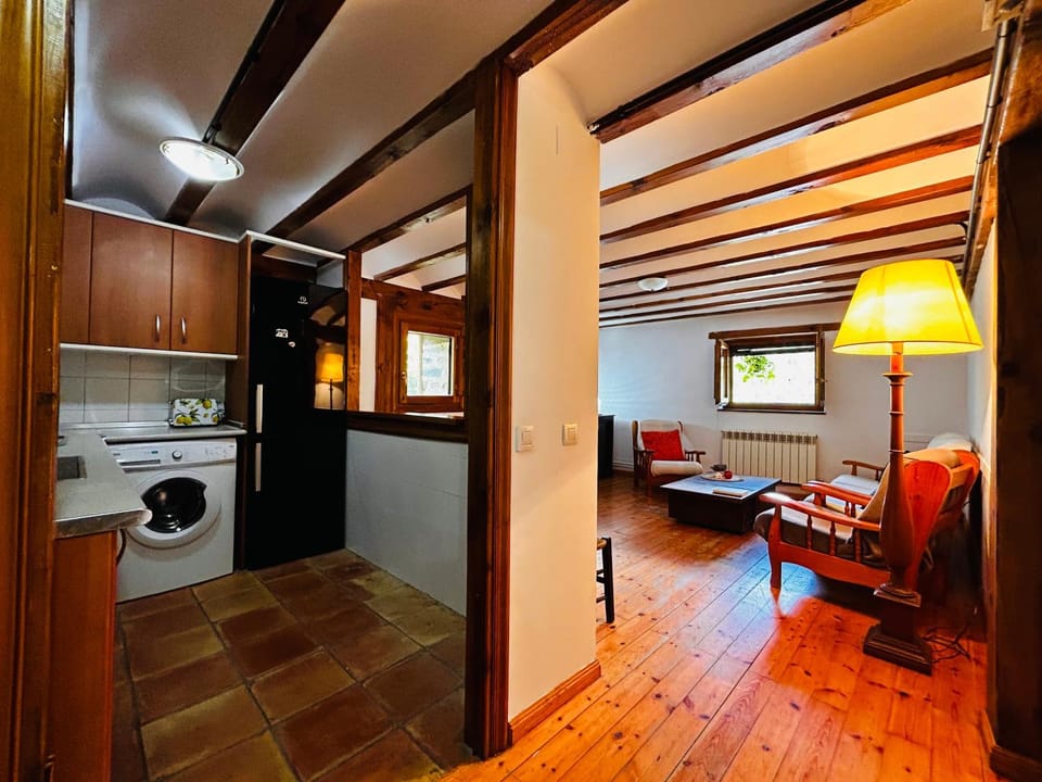 Kitchen or kitchenette, Living room, Seating area, stove, washing machine