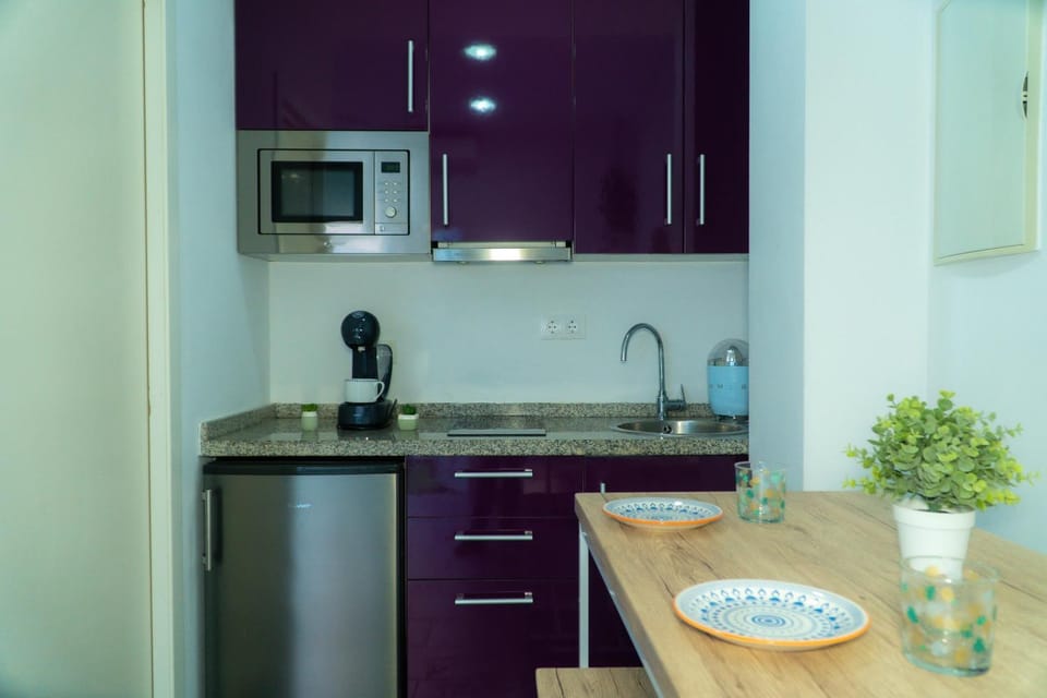 Kitchen or kitchenette, minibar, stove