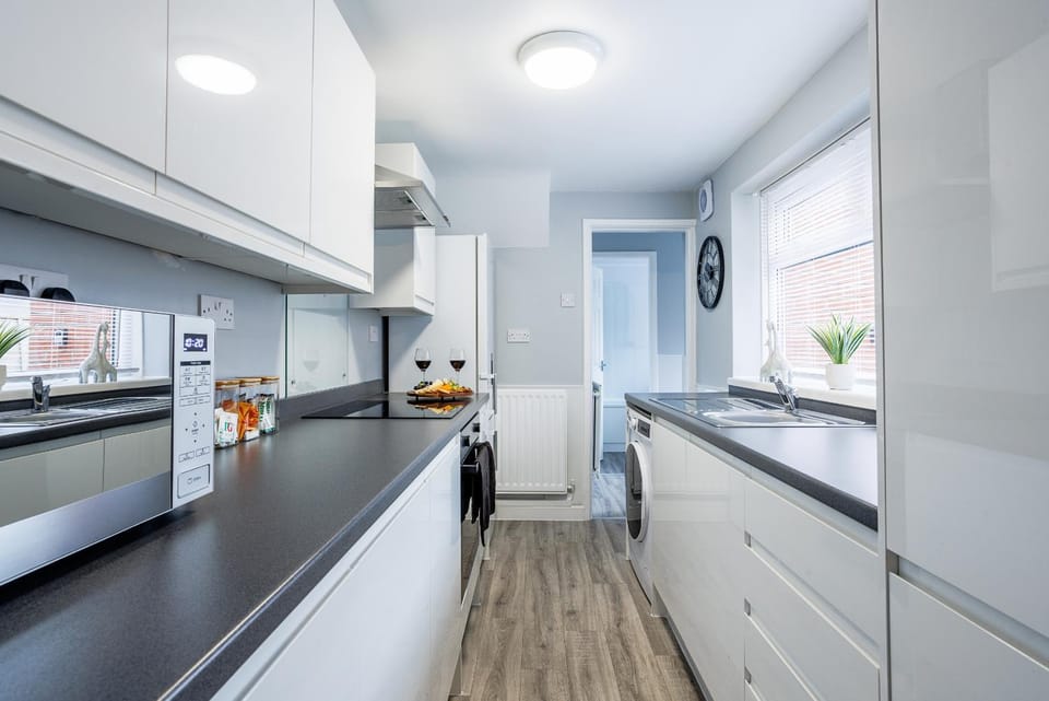 Kitchen or kitchenette, microwave