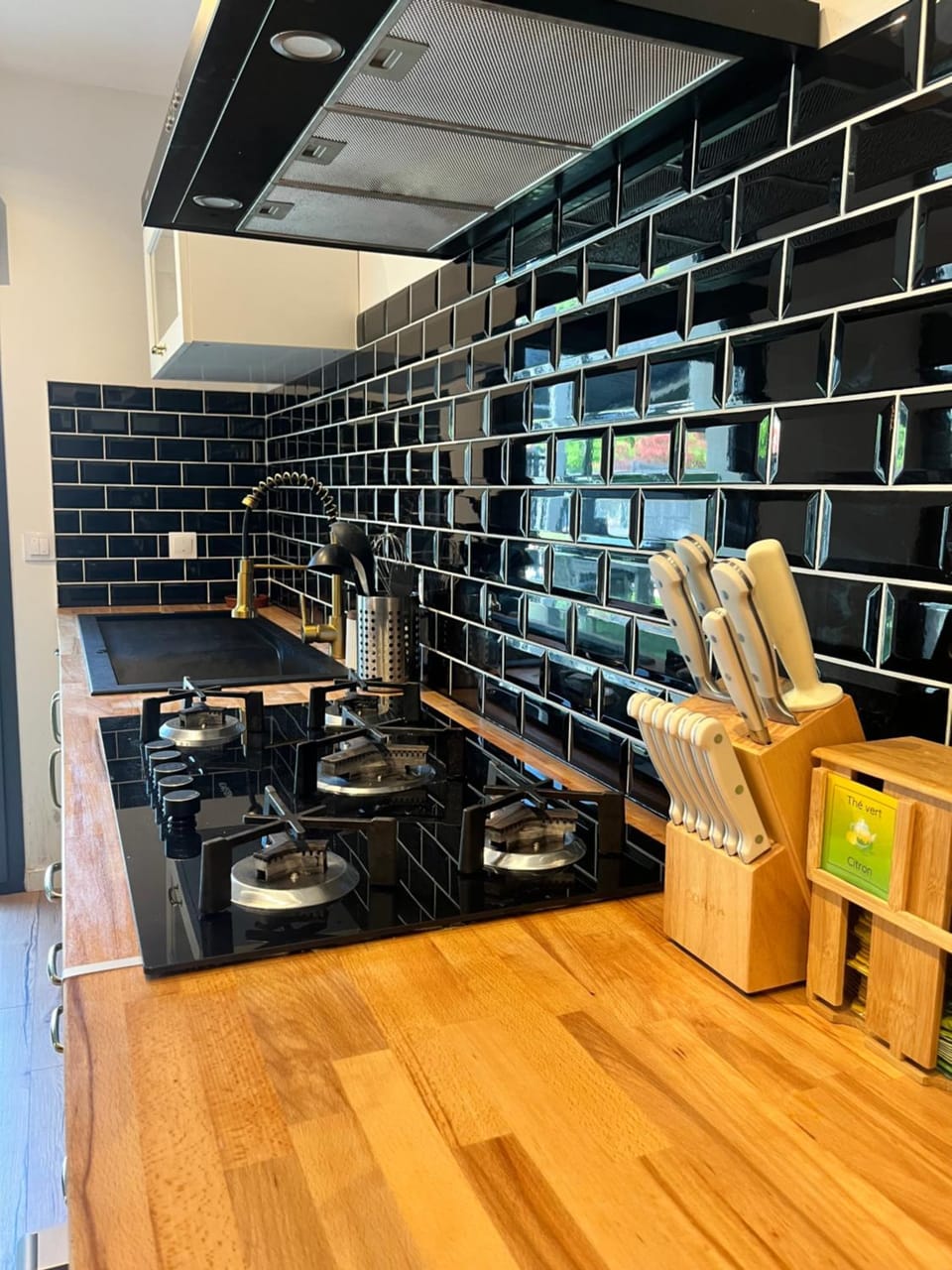 Kitchen or kitchenette, stove