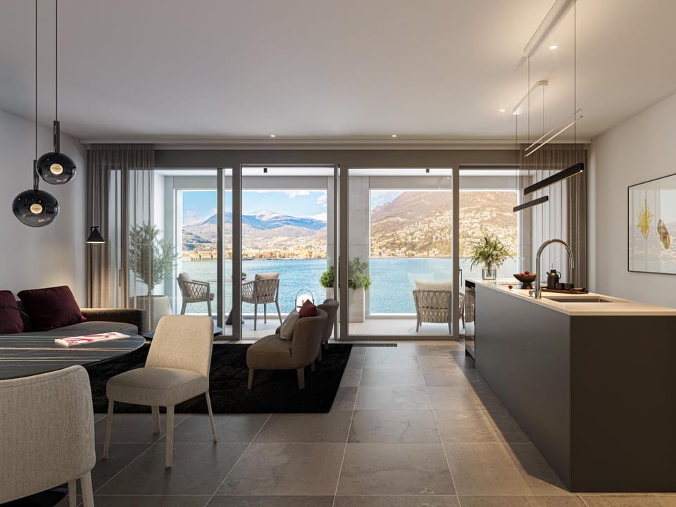 Natural landscape, Kitchen or kitchenette, Living room, Lake view, Lake view, stove