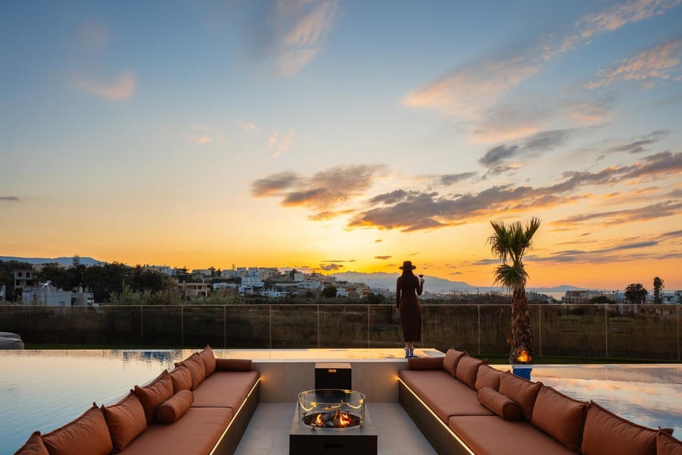 Swimming pool, Sunset, fireplace