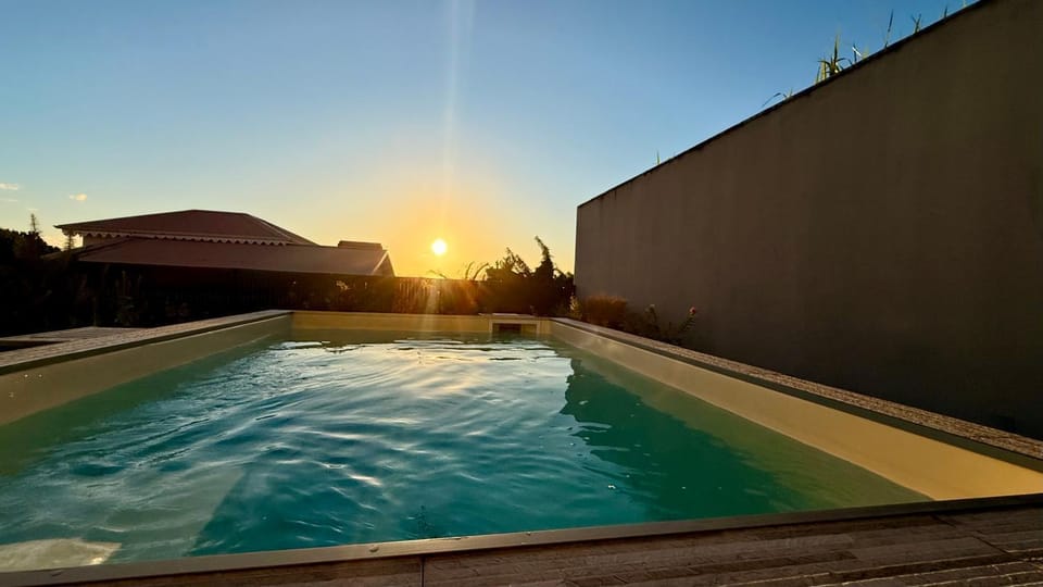 Natural landscape, Pool view, Swimming pool, Sunset, sunbed