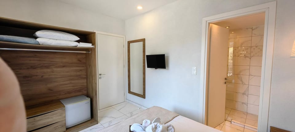 Shower, Bed, Bathroom, TV and multimedia, Photo of the whole room, Bedroom, towels, wardrobe