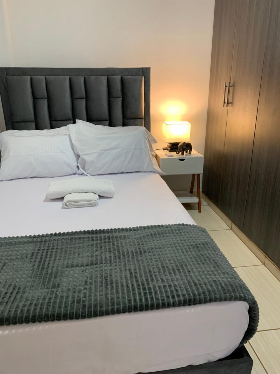 Bed, wardrobe