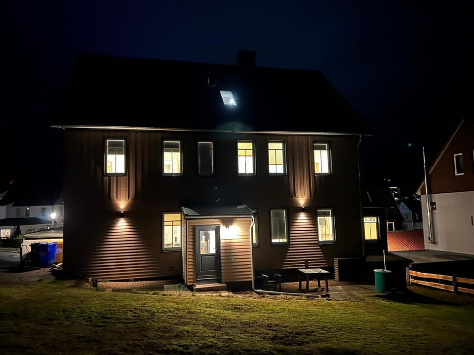 Property building, Night, Garden, Garden view