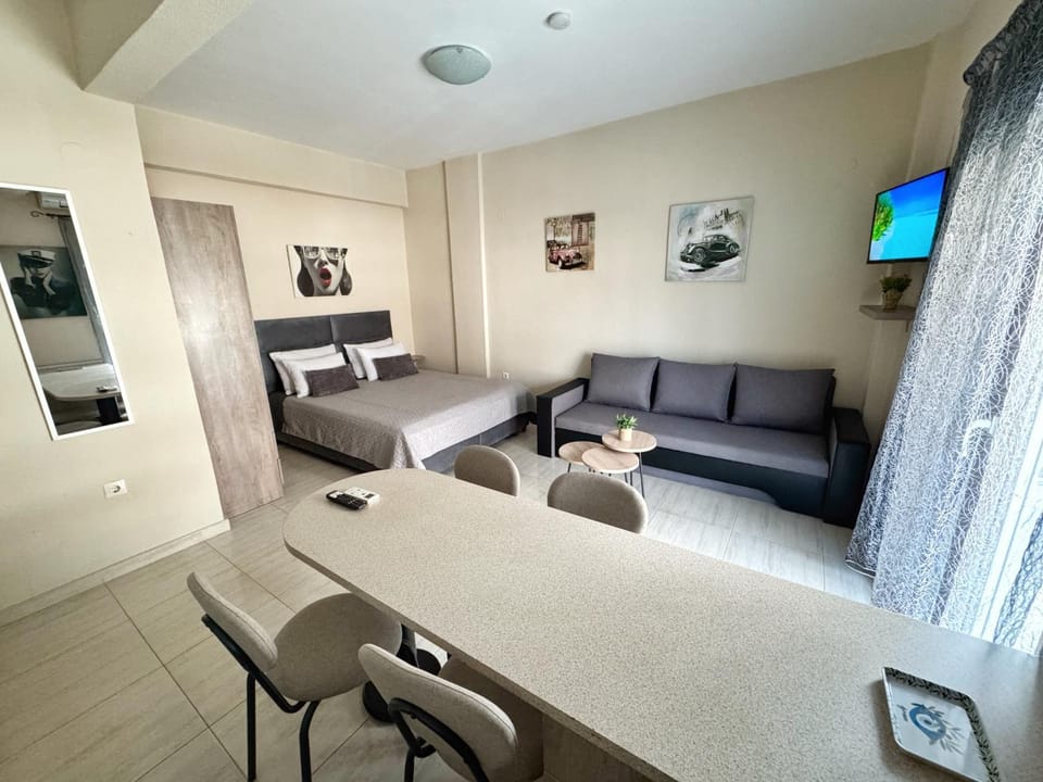Bed, TV and multimedia, Kitchen or kitchenette, Living room, Seating area, Dining area, air conditioner, air conditioner