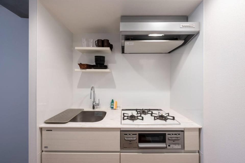 Kitchen or kitchenette, stove