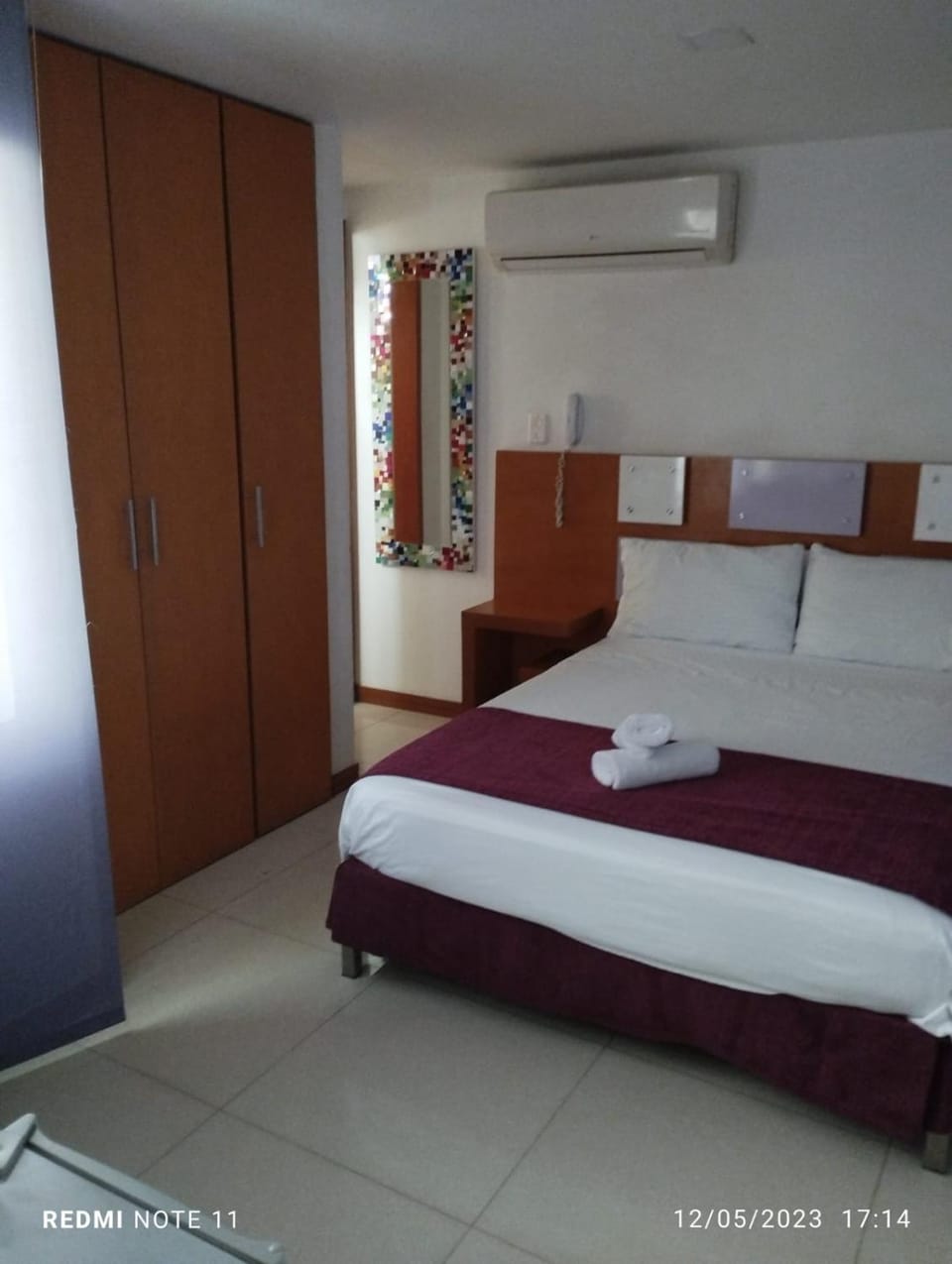 Bed, Photo of the whole room, Bedroom, towels, wardrobe, air conditioner