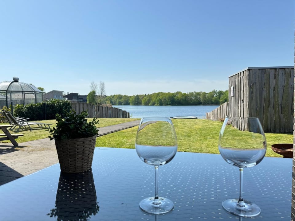 Patio, Natural landscape, Dining area, Lake view