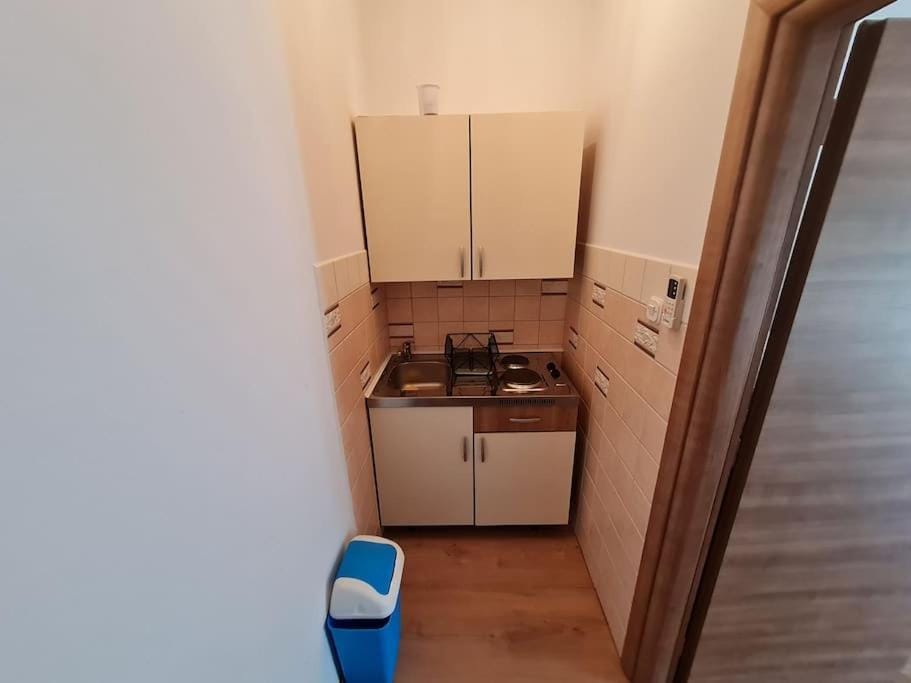 Kitchen or kitchenette, stove