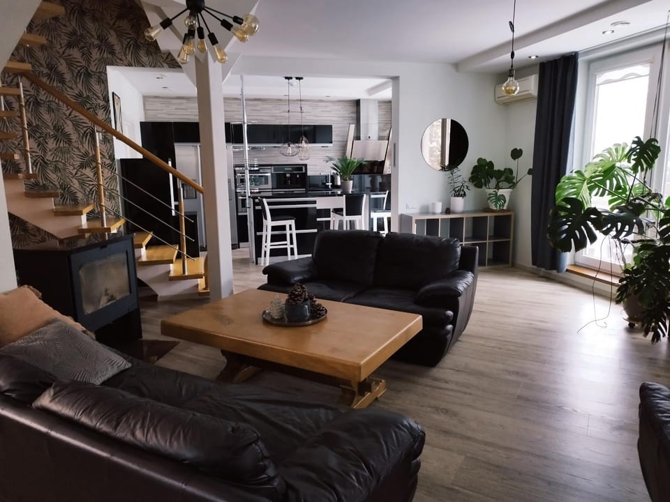 Kitchen or kitchenette, Living room, Seating area, Dining area