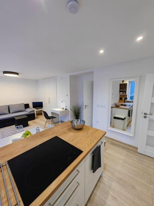 Kitchen or kitchenette, stove