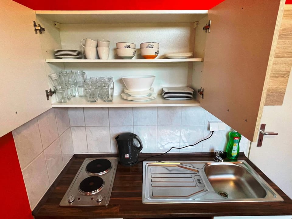 Kitchen or kitchenette, stove