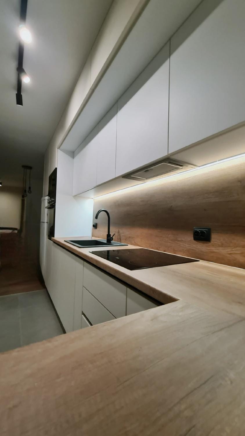 Kitchen or kitchenette, stove