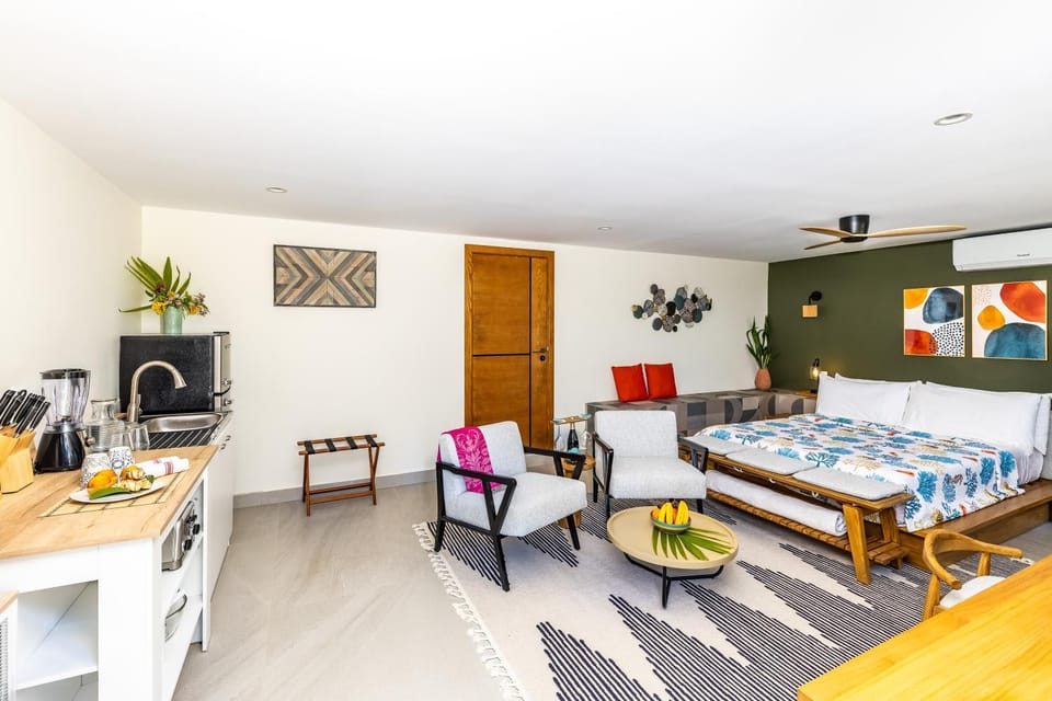 Bed, TV and multimedia, Kitchen or kitchenette, Photo of the whole room, Seating area, Bedroom, hair dresser, minibar