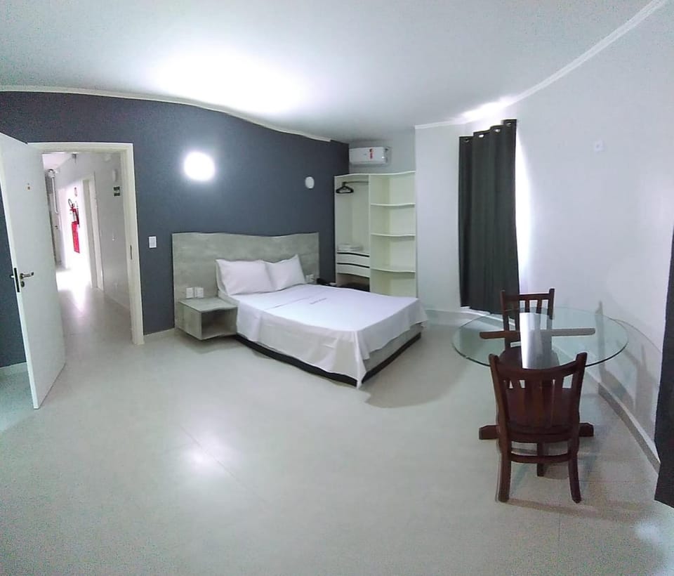 Bed, microwave, wardrobe