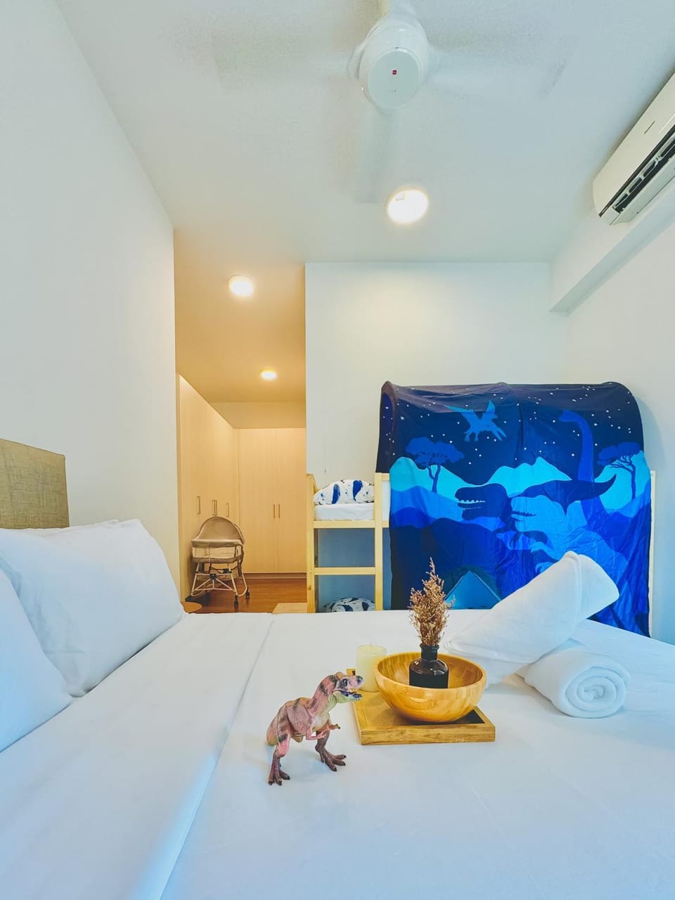 Toilet, Bed, Photo of the whole room, Bedroom, cot, bunk bed, fireplace, towels, wardrobe, air conditioner