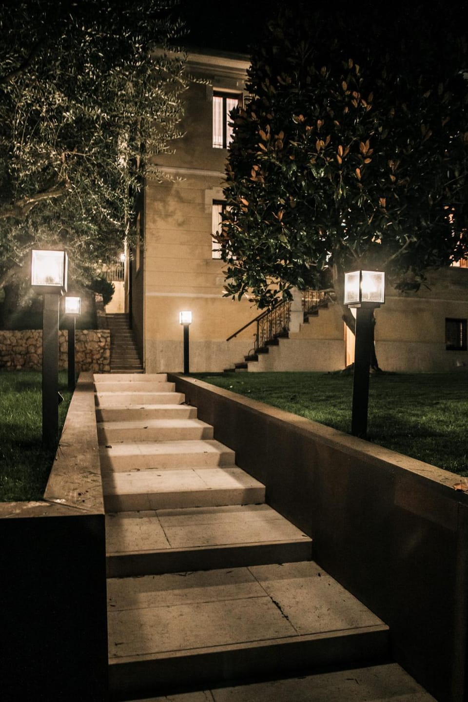 Property building, Night, Garden, Garden view