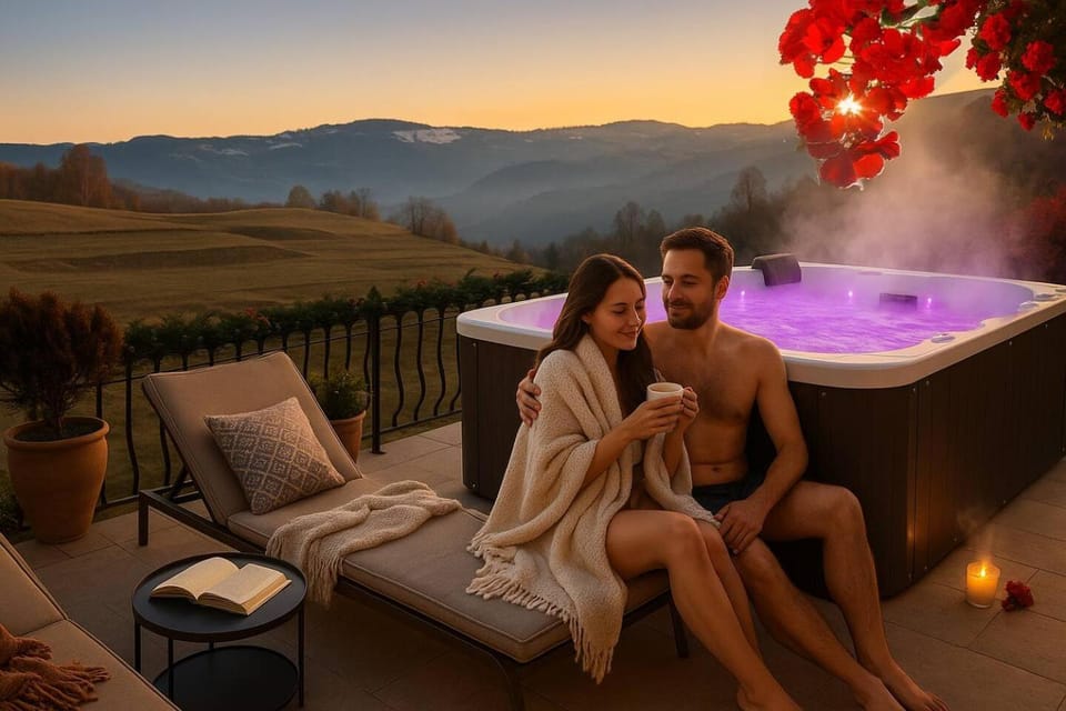 People, Natural landscape, Hot Tub, Spa and wellness centre/facilities, Mountain view, towels