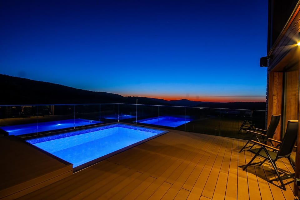 Night, Mountain view, Swimming pool