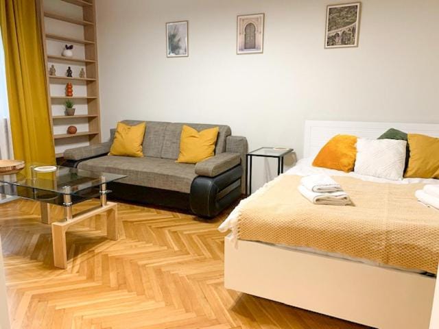 Bed, Living room, Photo of the whole room, Seating area, Bedroom