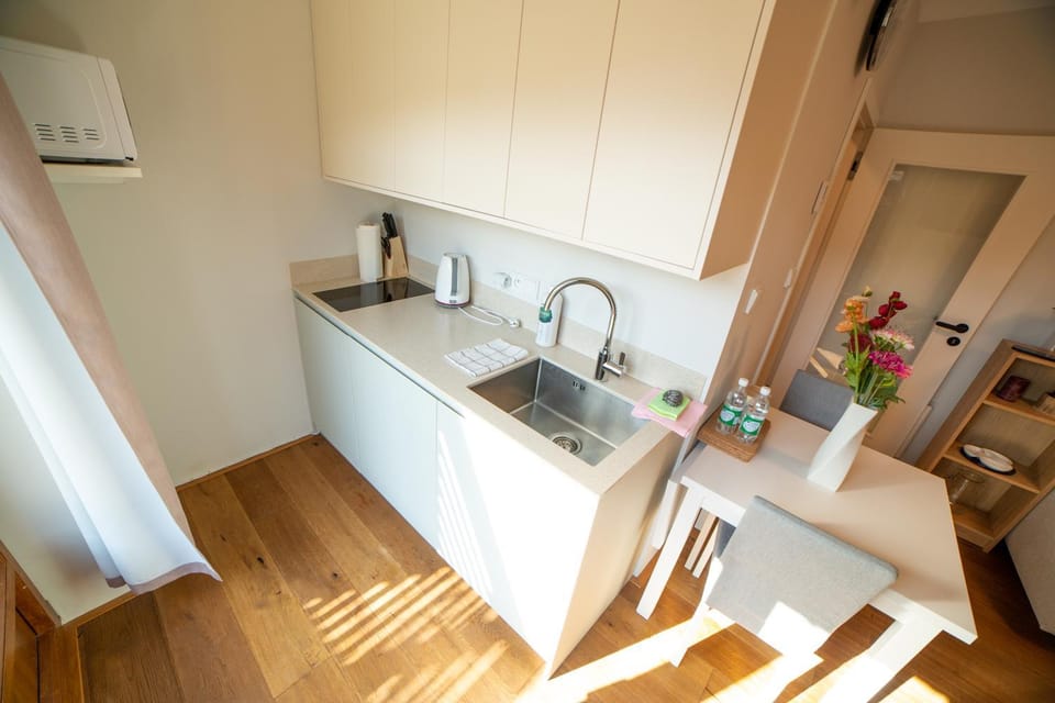 Kitchen or kitchenette, stove