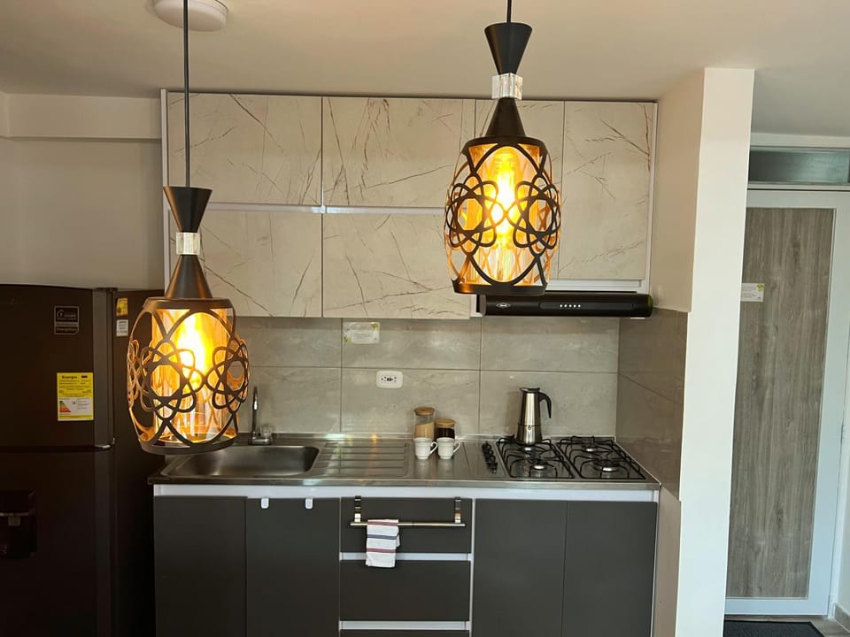 Kitchen or kitchenette, stove