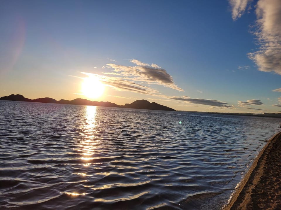Day, Natural landscape, Beach, Lake view, Mountain view, Sunset
