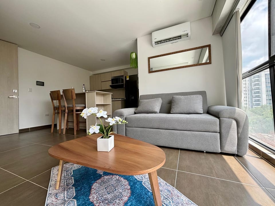 Kitchen or kitchenette, Living room, Dining area, air conditioner